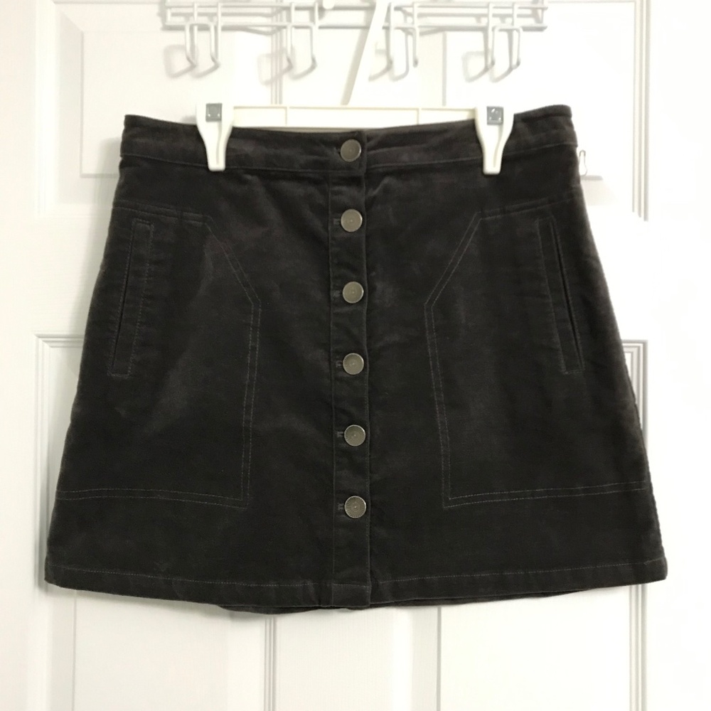 NWT FOREVER 21 Cotton Velour Mini Skirt With Pockets L Dark Purple Grey